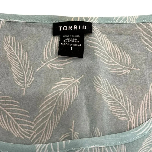 Torrid Mint Sheer Whisper Feathers Cinched Blouse 1X - Picture 3 of 4
